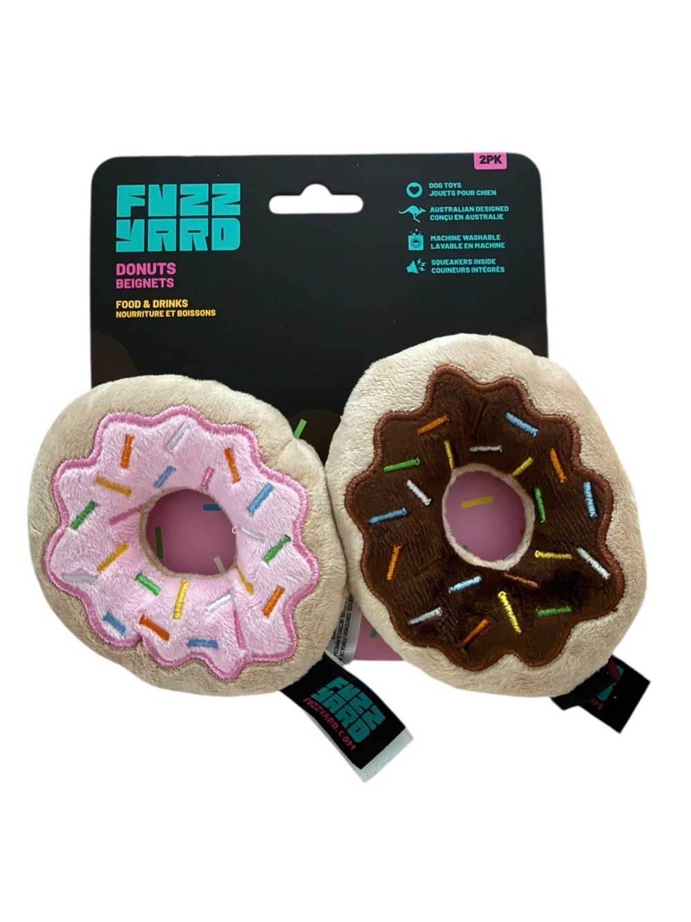 NWT FuzzYard Plush Donut Dog Toys - Pink & Brown (2pc)